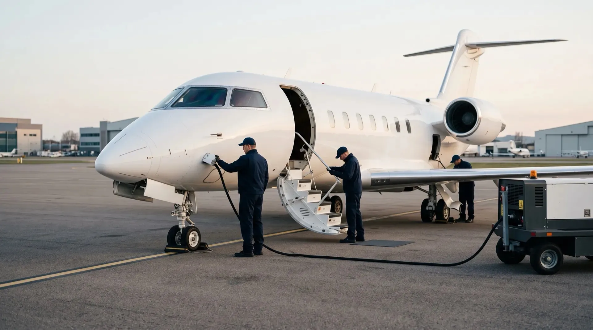 Ground crew preparing a jet for departure